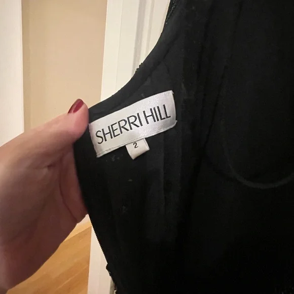 Sherrie Hill black Prom dress 54329 Beaded gown with deep
V-neckline Sz2 Black - Picture 12 of 16